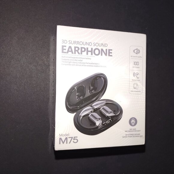 3D Surround Sound Earphones M75 With Bluetooth V5.49 & Rechargeable Battery -NEW - Picture 1 of 4